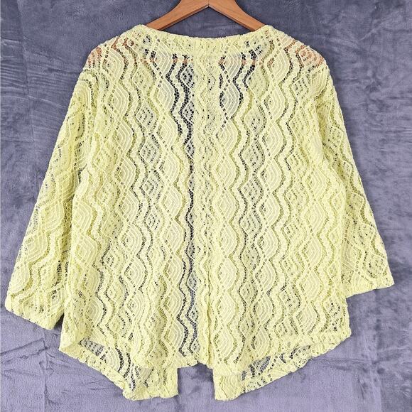 Womens Cardigan Medium Yellow Boho Chic Lace Sheer Soft Girl‎ Cottagecore Casual - Picture 7 of 7